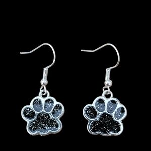 Sparkly Black Paw print Earrings